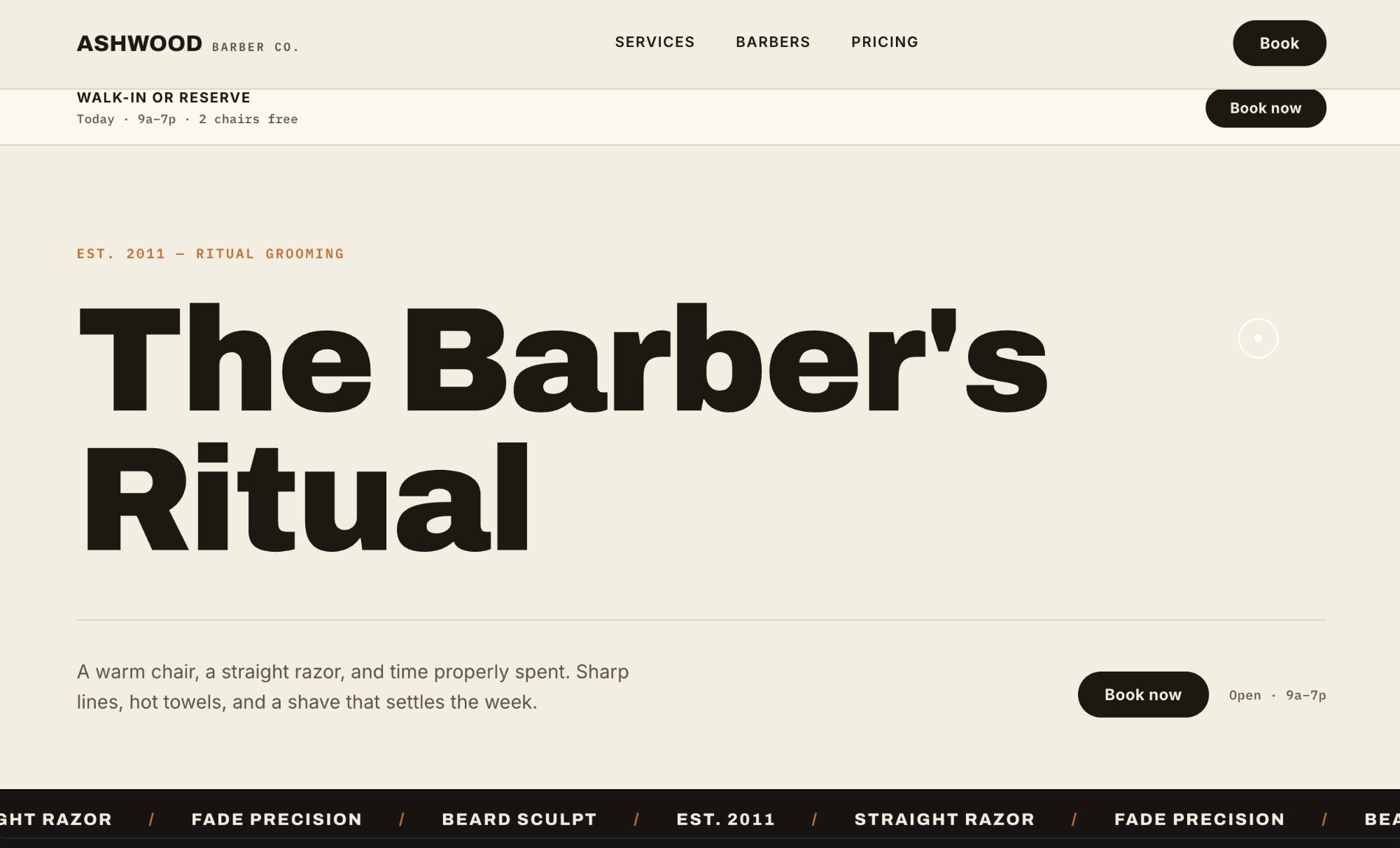 Ashwood Barber Co. website design
